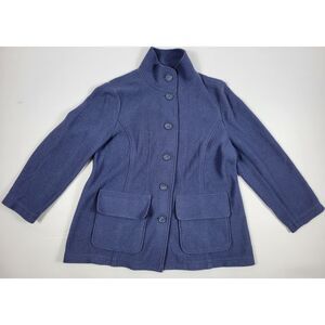 Vintage Womens 1X L.L. Bean Blue‎ Wool Chore Winter Pea Coat Jacket Button Up